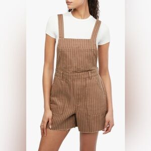 We Wore What Shorts Bib Overalls Brown Pinstripe Cotton W/ Side Slit